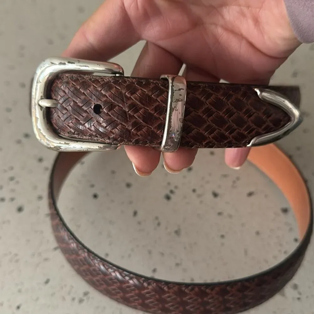 Allen Edmonds Men's Size 44 Brown/Tan Classic Genuine Leather Belt Made In USA